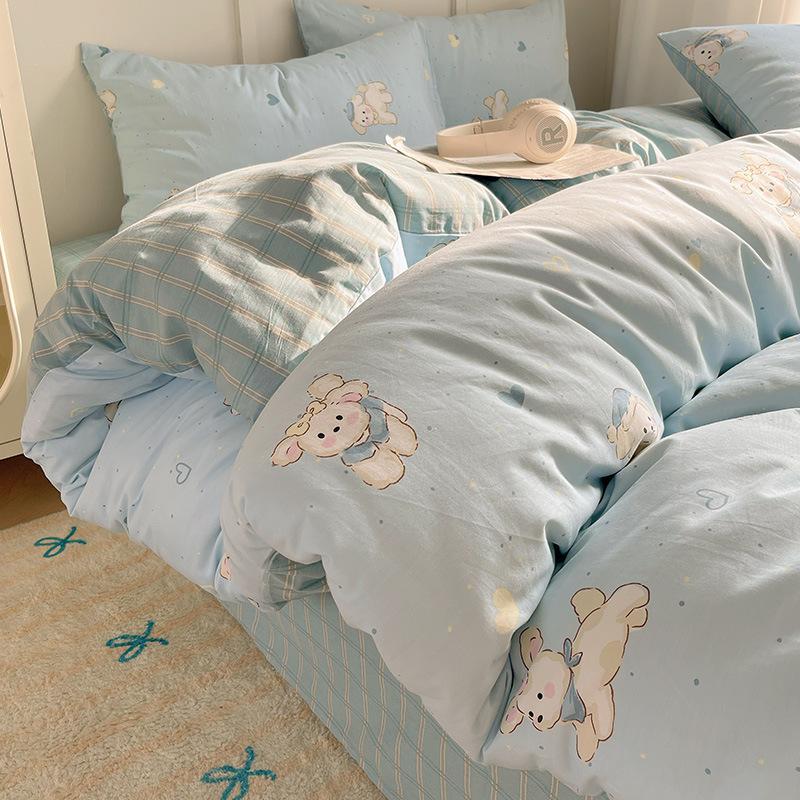 Комплект постельного белья из 100% чистого хлопка, четырехпредметный, приятный к коже, стиранный в воде, простыня, пододеяльник, комплект наволочек