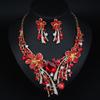 Exaggerated Crystal Flower Colored Necklace Earrings Set Bridal Banquet Dress Accessories