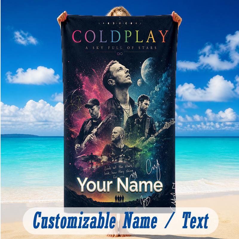 Beach Towel Custom Name Text, Quick Dry Large Towel For Beach HomeColdplay