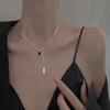 S925 Sterling Silver Necklace Sweet Cool Girl Black Diamond Square Tassel Splicing Pull Clavicle Chain Necklace Black Square Brand Necklace