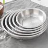 304 Stainless Steel Dinner Plates Kitchen Restaurant Tray Round Dessert Cake Snack Dishes Food Storage Plate Korean Tableware