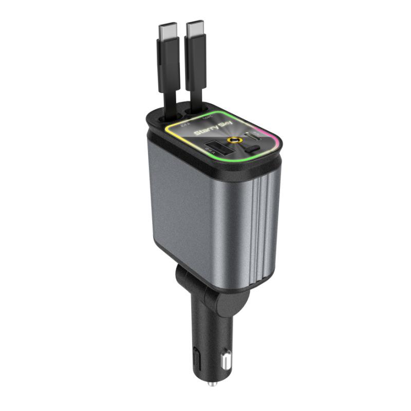 Автомобильное зарядное устройство 4 в 1 с многофункциональным двойным выдвижным кабелем для автоматической укладки и зарядки и проекционным светом «Звездное небо» сверху