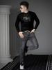 European Style Half-High Collar Long-Sleeve T-Shirt for Men, 2025 Autumn Trendy Brand Printed Rhinestone Casual Top Men's Base Shirt