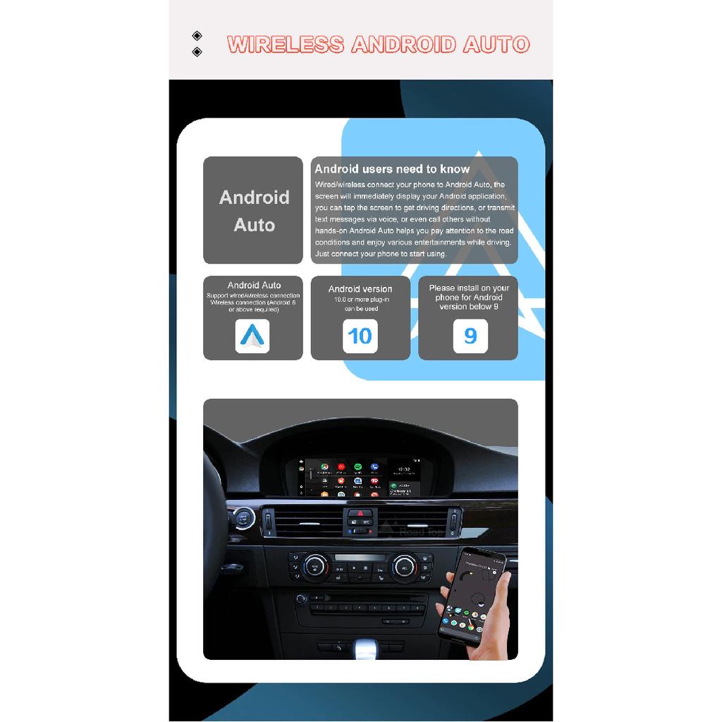8.8"1920*720 Wireless CarPlay Android Auto Car Multimedia Display for BMW 3 Series E90 E91 E92 E93 5 Series E60 E61 Touch Screen