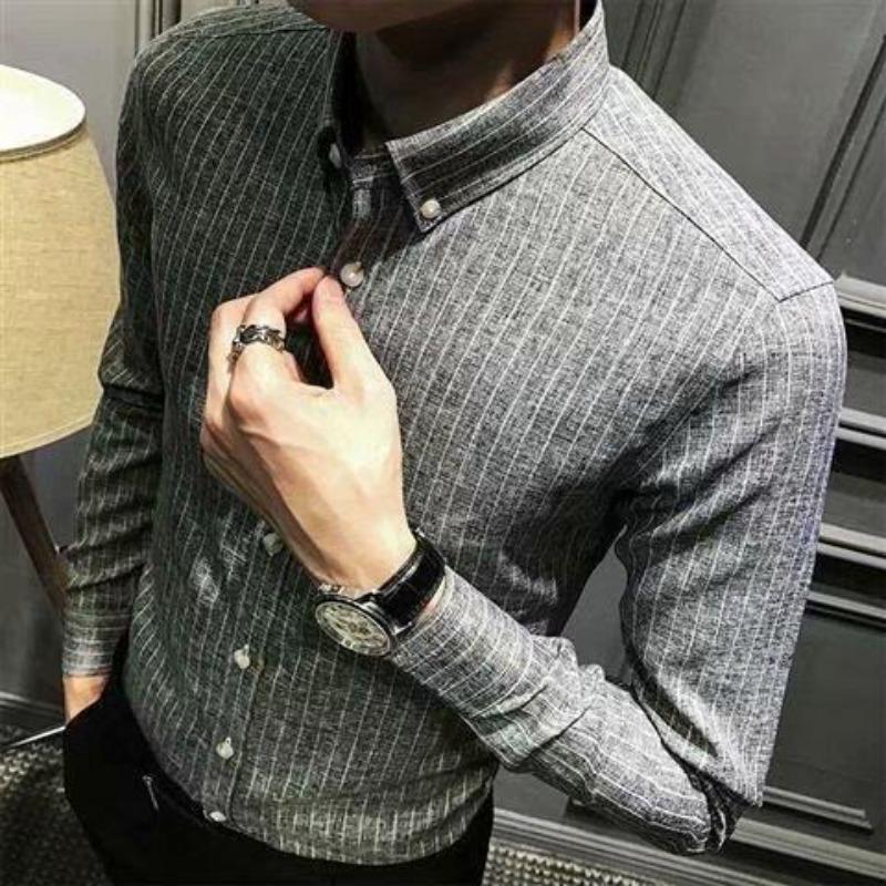 Men Dress Shirts Men Dress Vertical Stripe Streetwear Slim Men Shirt Casual Long Sleeve Shirt