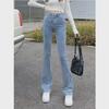 Women's High Waist Light Blue Skinny Flared Jeans - Spring 2022 Slim Fit Floor-Length Design