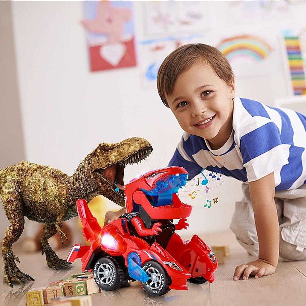 Игрушка-трансформер динозавр, робот-машина, игрушка-трансформер динозавр, трансформирующаяся машина со светодиодной подсветкой и звуками, поющая игрушечная машина, детская игрушка