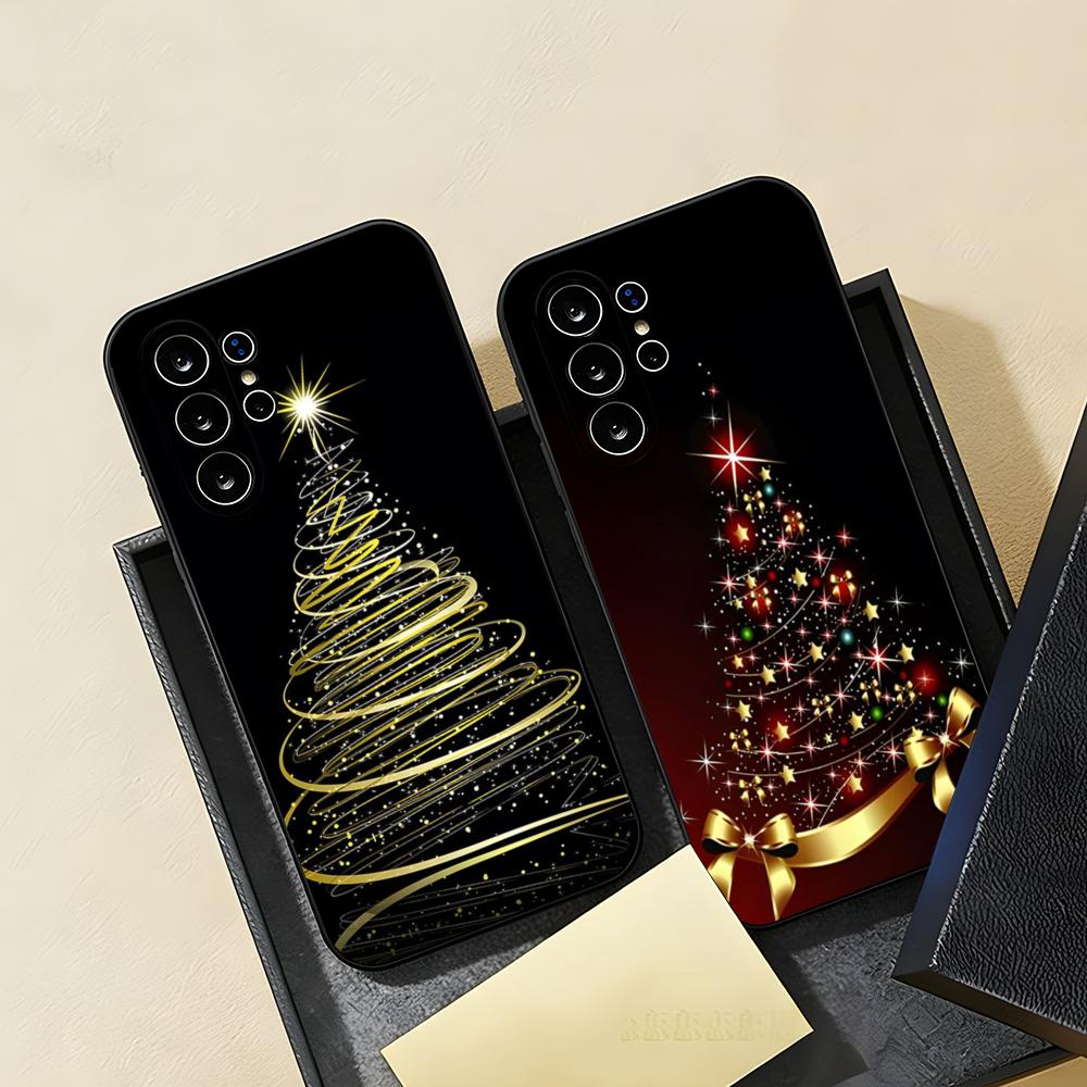 Merry Christmas Tree Phone Case For Samsung S26 S25 S24 FE S23 S22 S21 Plus S20 Ultra Note20Ultra Black Soft Shell