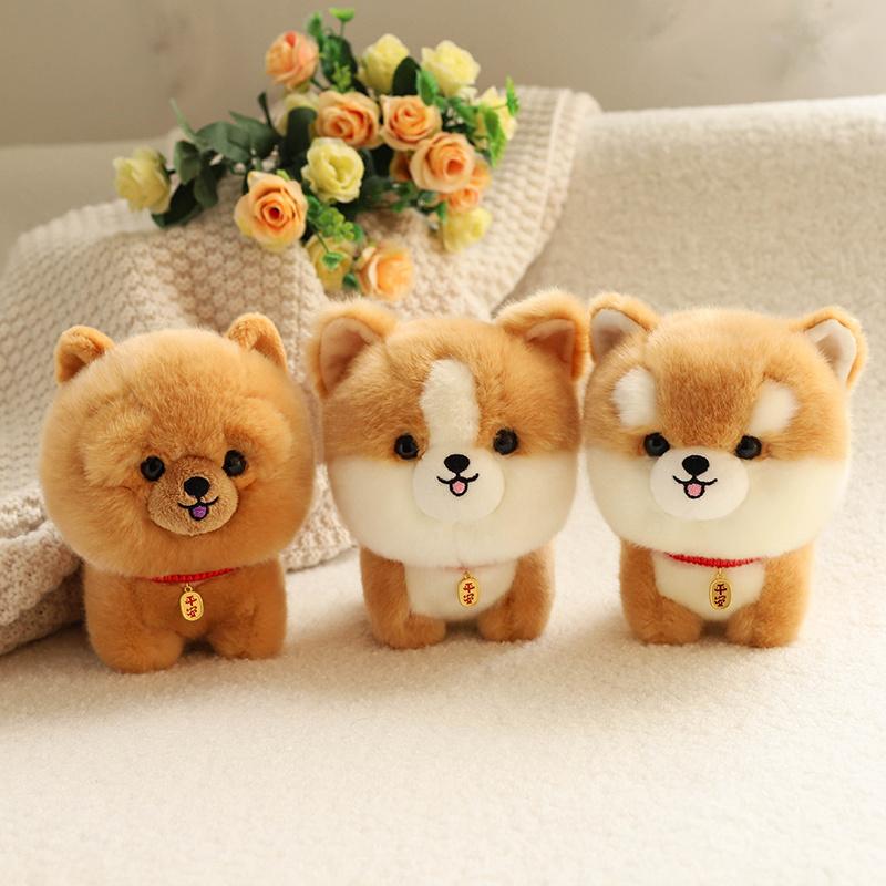 Lifelike Fluffy Dog Stuffed Toy Simulation Puppy Model Shiba Inu Corgi Husky Yorkshire Bichon Frise Chow Chow Plush Doll Gifts