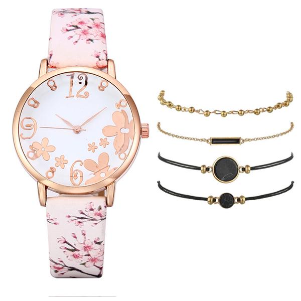 Women Creative Flower Watches Ladies Fashion Casual Leather Quartz Wristwatches Gift Clock