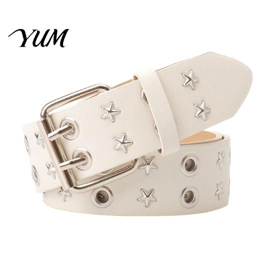 Decorative Body Belt 105cm Studded Punk for Women, Faux Leather Grommet Waist Music Festival Outfit with Double Prong Buckle, Edgy Jean Accessory Cool