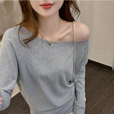 Новая модель ранней весны и осени, футболка с открытыми плечами и длинными рукавами, женская базовая рубашка, топы свободного кроя высшего качества