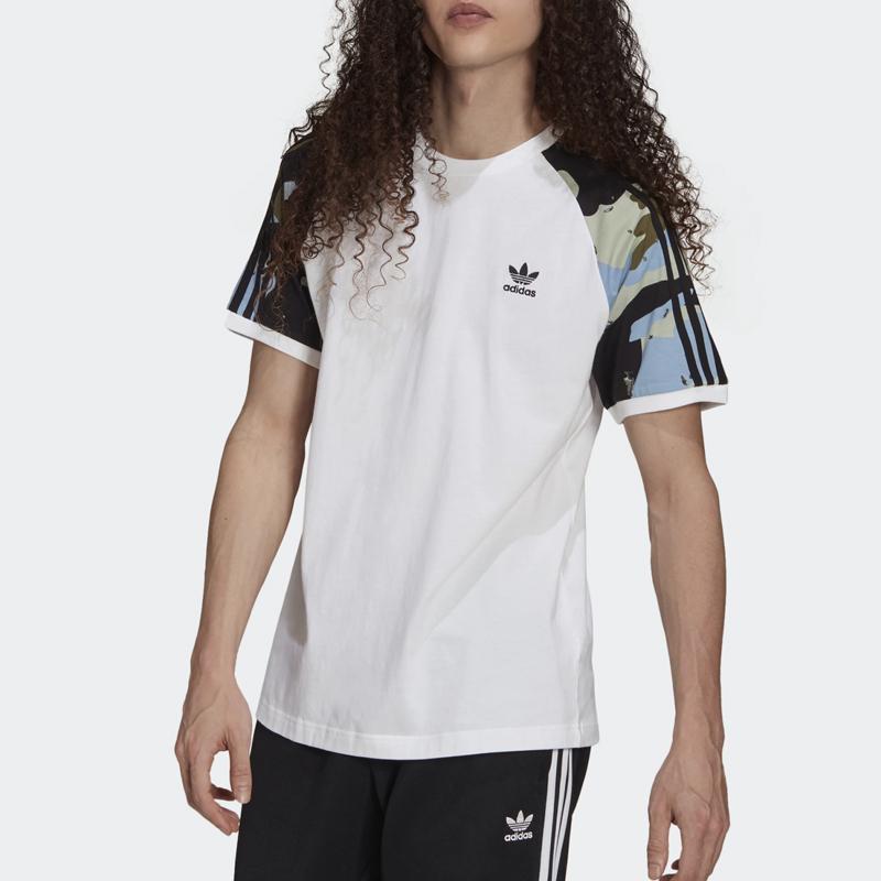 Adidas Оригинальная камуфляжная лоскутная спортивная футболка с круглым вырезом и короткими рукавами, мужские топы, белые H13486