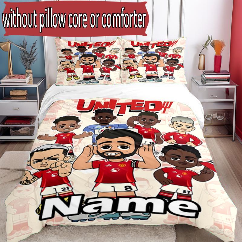 3pcs Duvet Cover Set (1*Duvet Cover + 2*Pillowcase, Without Core), Custom Name Manchester Football F.C Pattern Bedding Set, Home Bedroom Decor Gift