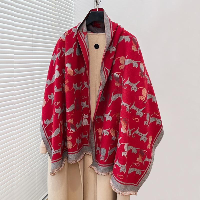 Кот Зимний Шарф Женские Пашмины Шали И Накидки Кашемировое Одеяло Теплые Толстые Стулы Для Леди Уличные Bufanda   Принт