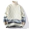 Autumn Winter Men's Casual Knit Turtleneck Sweate Long Sleeve Warm Fashion Patchwork Knitted Pullovers