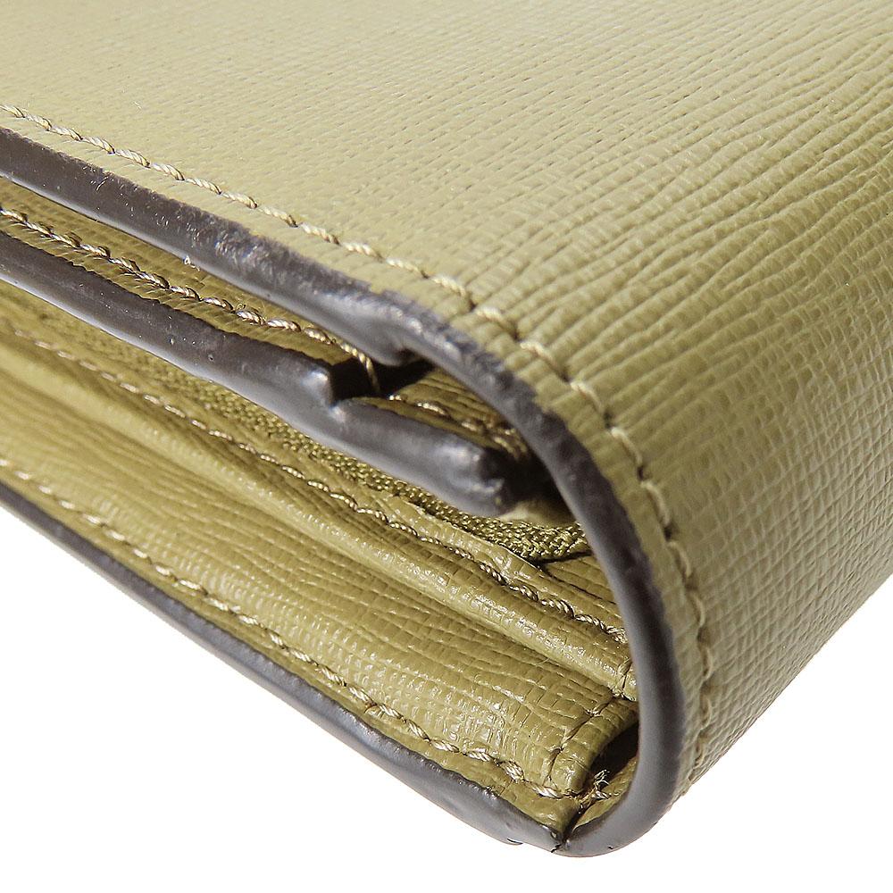 Used Furla Purse Leather Khaki Bifold Wallet