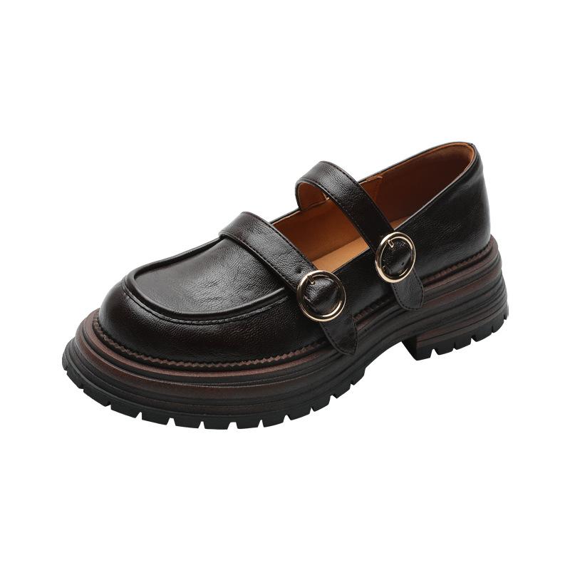Маленькие кожаные туфли на платформе в британском стиле для женщин, модели ранней весны 2025 года, с круглым носком, ретро туфли-лодочки Мэри Джейн на одном ремешке для женщин