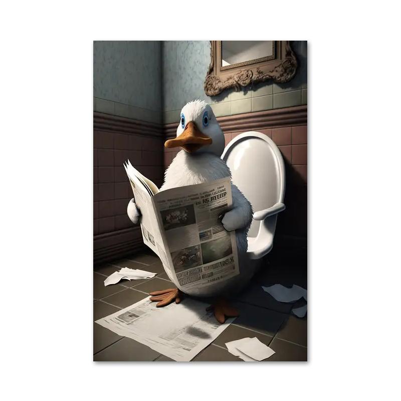 Смешная ванная комната юмористическое животное медведь собака тигр сидит на унитазе читает газету холст картины постеры и принты настенное искусство