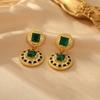 Средневековый стиль, ретро, круглые серьги, инкрустированные цирконом, зеленые, геометрические, модные, серебряные, игольчатые, серьги