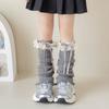 Solid Color Bow Ribbon Leg Warmers Long Stockings Knitted Foot Cover Children's Foot Warmer  Winter