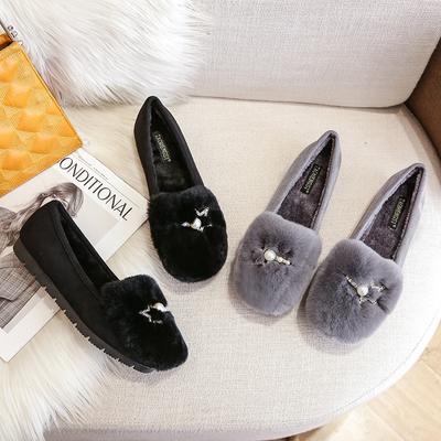 T51 обувь из натурального кроличьего меха, ленивые хлопковые туфли женские 2025 осень и зима плюшевые теплые пушистые туфли на одной педали нескользящая уличная женская обувь