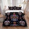 3pcs Day of the Dead Sugar Skulls Comforter Set with One Quilt Cover and Two Pillowcases (No Filling), Festive Gift for Bedroom Decor - Polyester Fabr