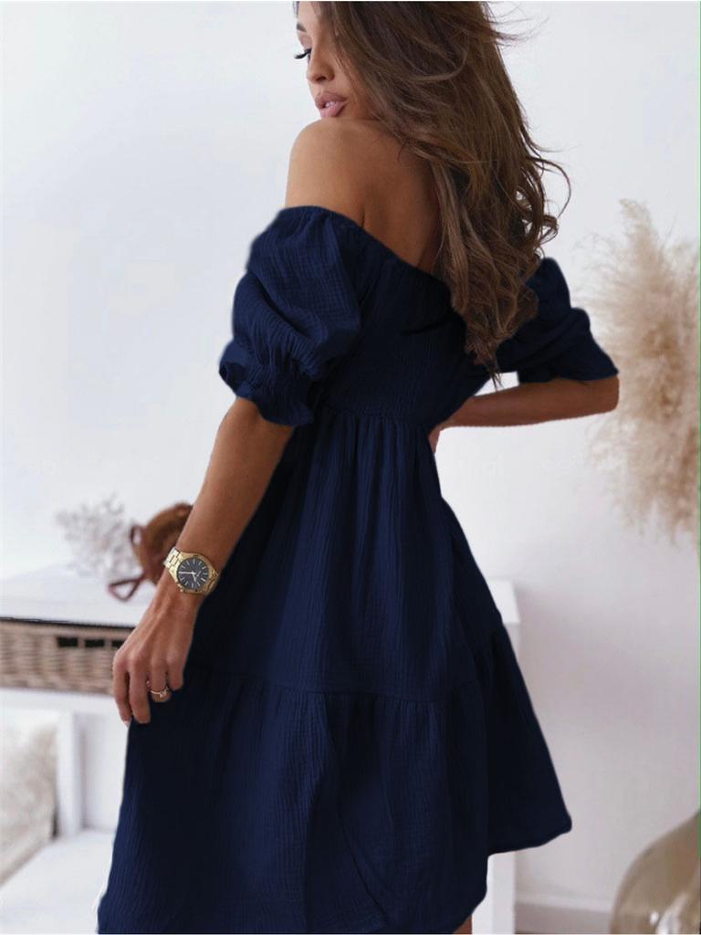 Off Shoulder Solid Color Dress Waist Hugging Elegant Strap Dress for Women Sleeveless Loose Dresses Causal Backless Dress