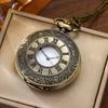 Vintage Charm Black Unisex Fashion Roman Number Quartz Steampunk Pocket Watch Women Man Necklace Pendant with Chain Gift