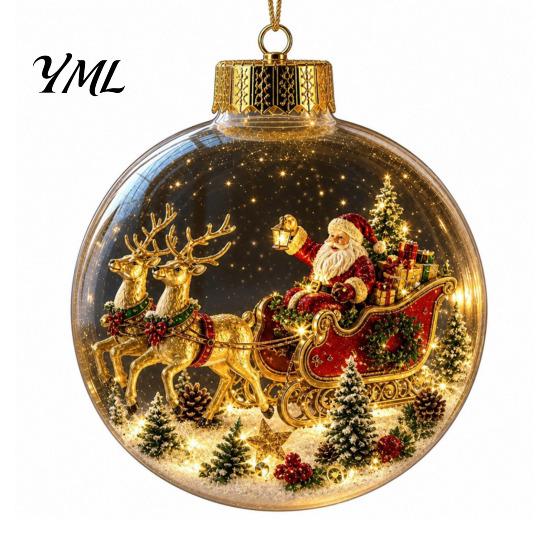 Glowing Holiday Tree Decor Christmas Story Ornament, Mini Scene Light Up Ball Unique Gift Ideas Hanging Decoration, Acrylic Clear Pendant for