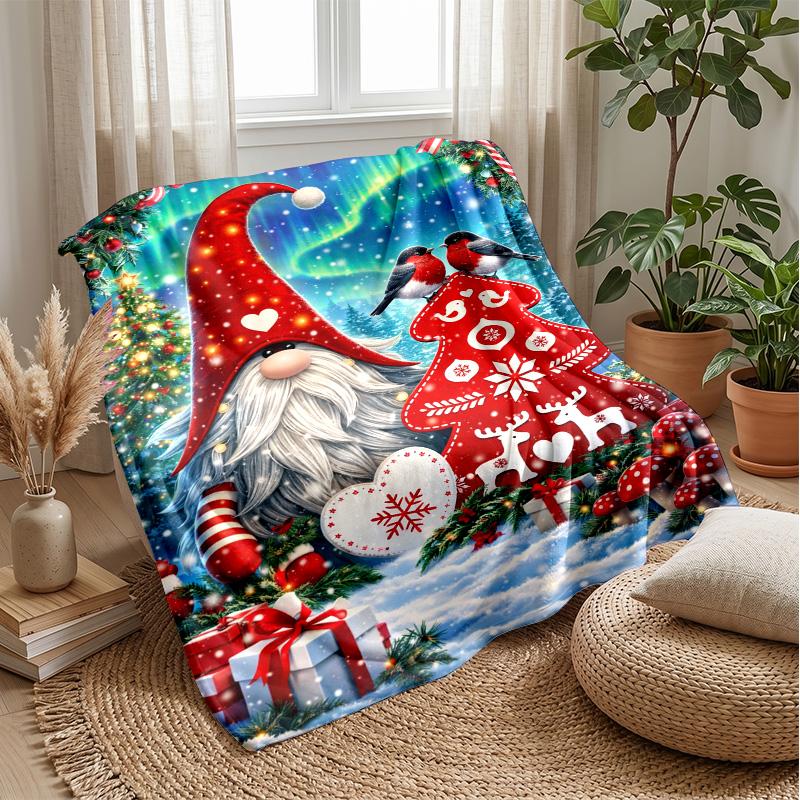 Christmas Gnome and Deer blanket Personalized Name Flannel Blanket Soft Cozy Plush Throw for Sofa Bed Lightweight Home Decor