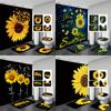 Magic Sunflower Butterfly Shower Curtain Sets Black Yellow Art Country Flower Bathroom Decor Curtains Bath Mats Rug Toilet Cover