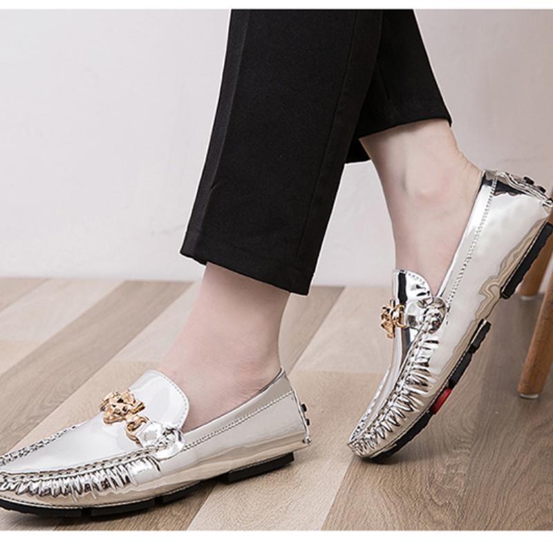 Летняя кожаная обувь мужская слипоны мокасины для вождения офисные лоферы дышащая золотая серебристая повседневная zapatos hombre