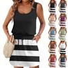 Женские летние платья без рукавов с круглым вырезом, на кулиске, с карманами, в полоску с принтом, повседневные