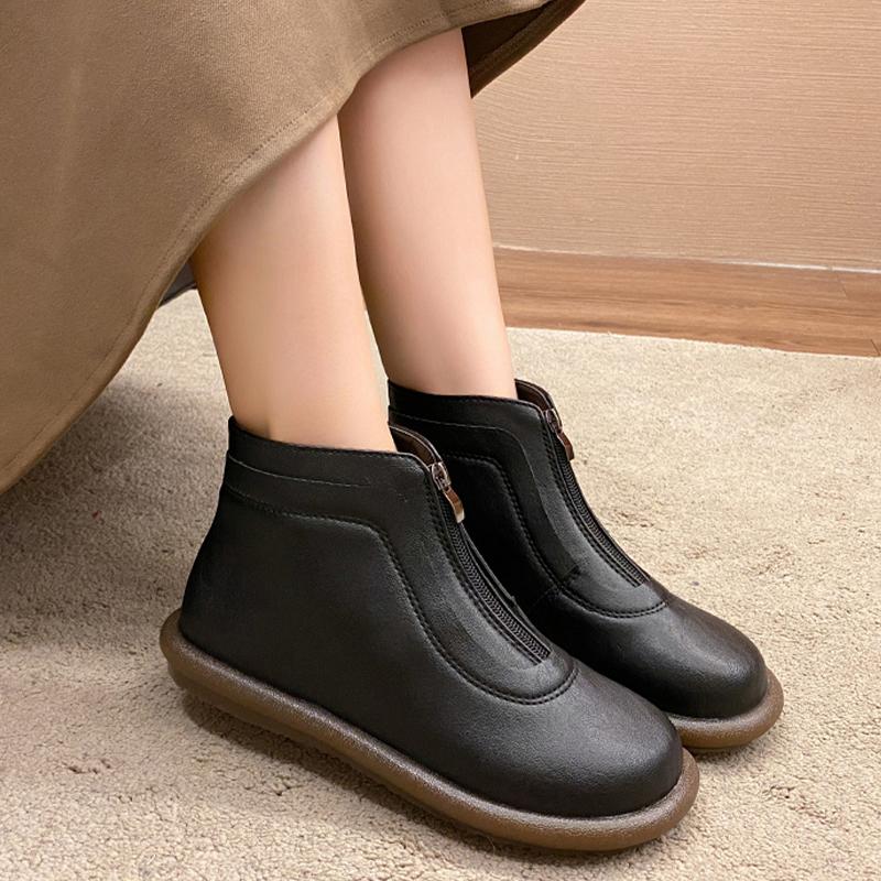 Женские кожаные ботильоны на плоской подошве Зимняя повседневная обувь Женская мода 2025 года Зимние сапоги Дизайнерское платье Goth Mujer Ботинки Челси