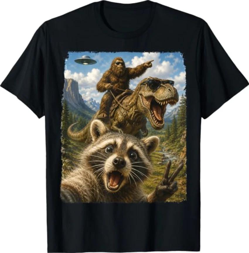 Raccoon Selfie Bigfoot T Rex UFO Funny Gifts T-Shirt