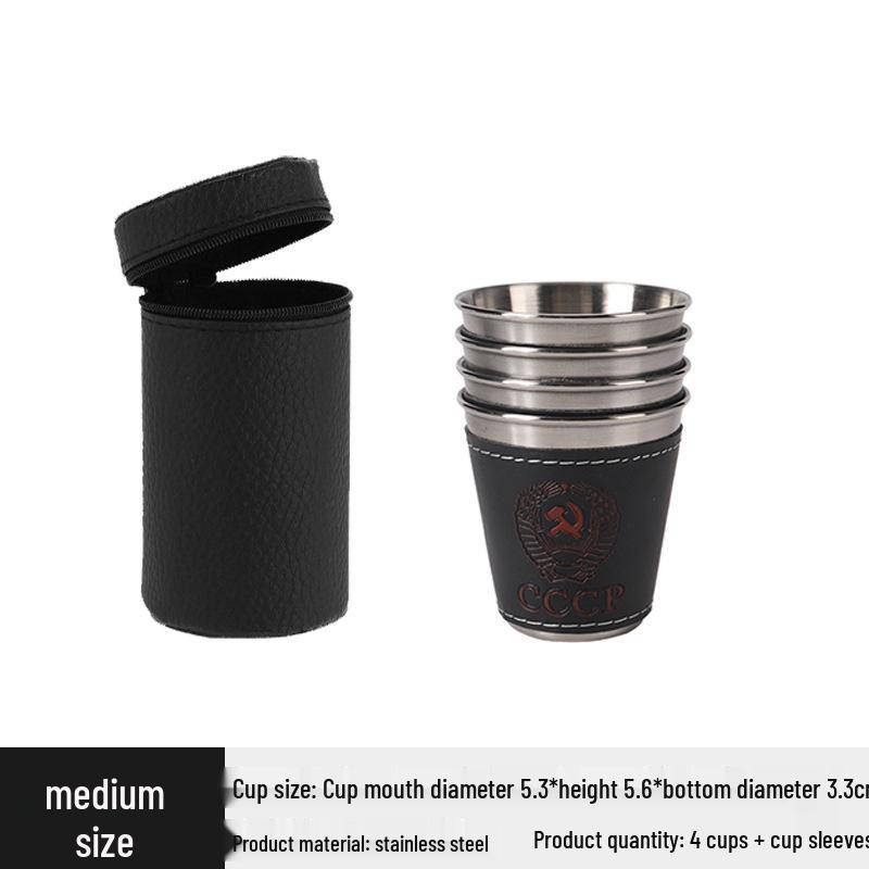 Портативный набор бокалов для вина из нержавеющей стали с кожаным чехлом - Идеально подходит для путешествий и отдыха на природе