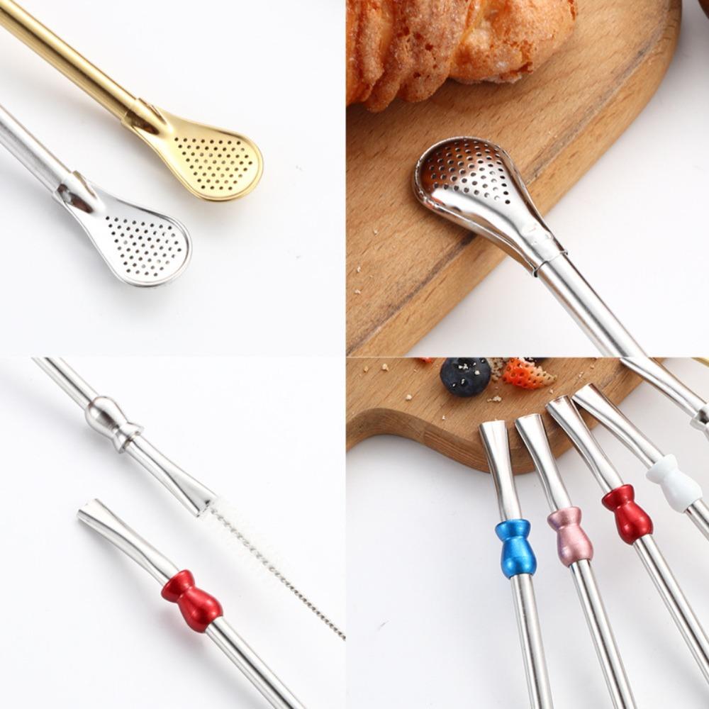 2 Piece Reusable Yerba Mate Drinking Straw 304 Stainless Steel Filter Straw Straw Spoon Cafe