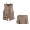 Комплект женский клетчатый жилет без рукавов и кюлоты с высокой талией, весна 2025