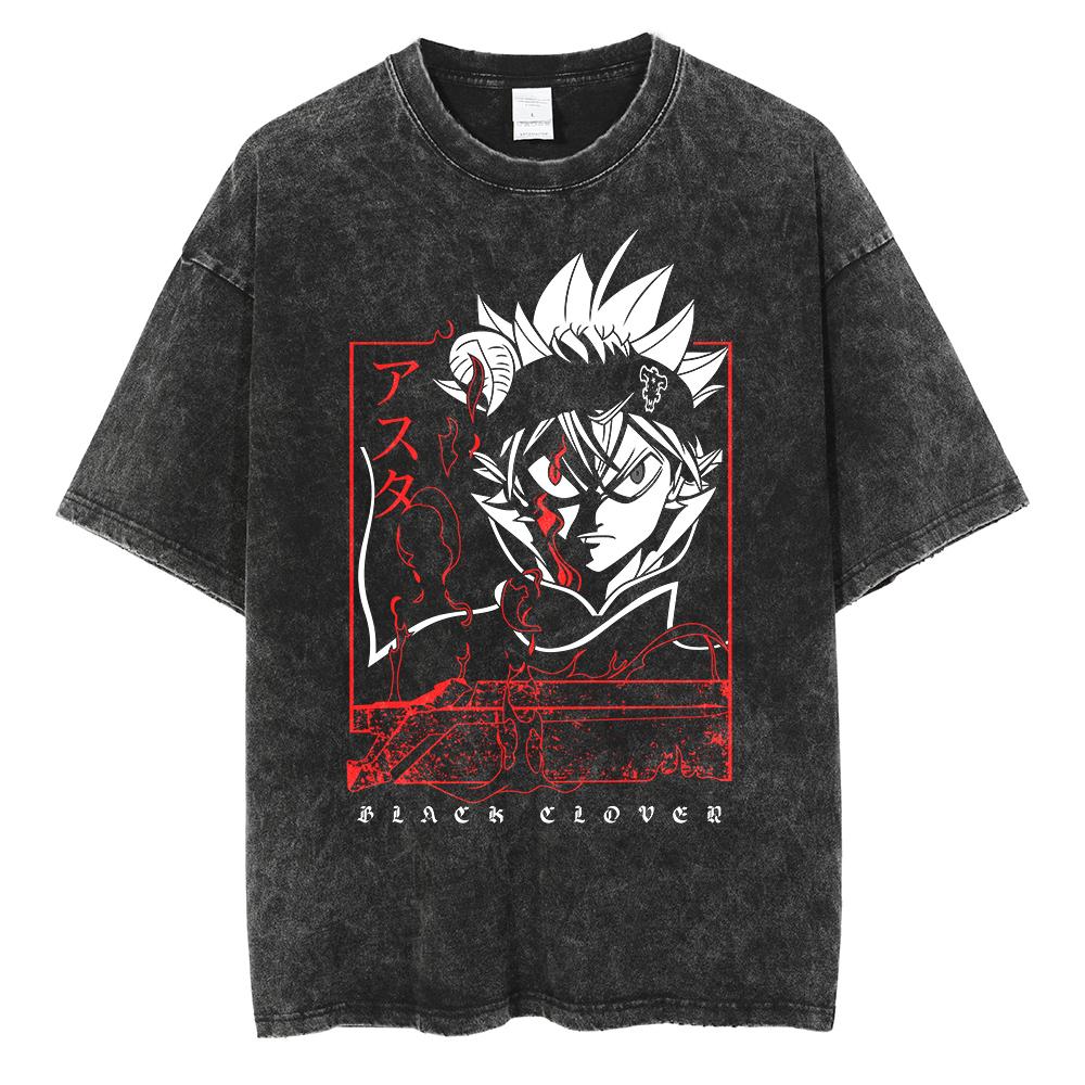 Black Clover Asta T Shirt Harajuku Gothic Tshirt Vintage Washed Tshirt Clothing Summer Short Sleeve Cotton Tees Streetwear