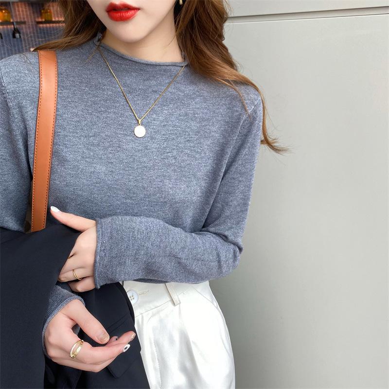 Autumn and Winter Women's Bottoming Shirt Knitwear Half High Neck Thin Section of The Inner Sweater Long-sleeved Tops