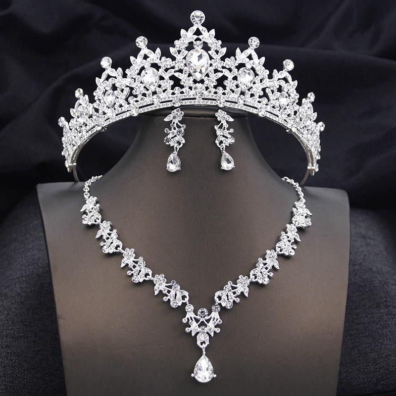 Opal Blue Tiaras Sets Bridal Jewelry Set for Princess Wedding Crown and Necklace Earring Prom Birthday Dress Costume Accessories
