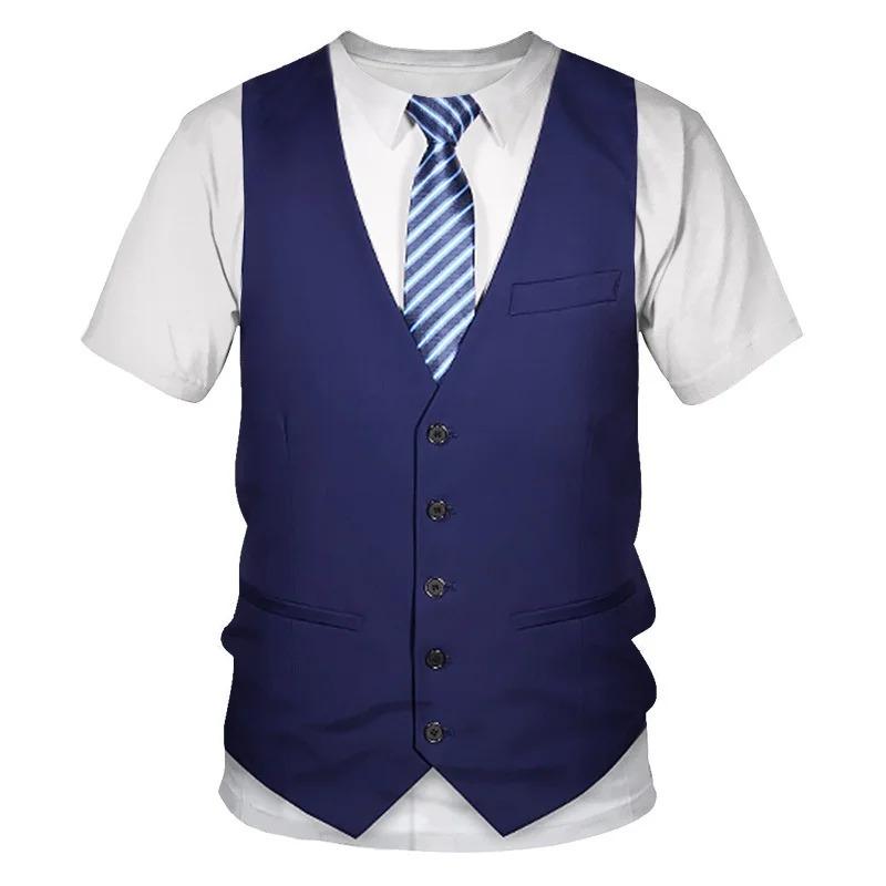 2026 New Summer Fashion Versatile Fashion Funny Fake Suit 3D T Shirt Tuxedo Bow Tie 3D Printed T-shirts Men Summer Streetwear