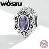 Элегантный ретро-узор с фиолетовым цирконием, стерлинговое серебро 925 пробы, подвеска-бусина, подходит для оригинального браслета, ювелирных изделий своими руками