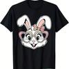 Cute Bunny Face With Glasses Graphic Tee Unisex Girls Easter Day Short Sleeve Cotton Tshirt