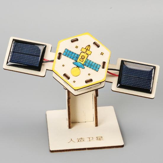 DIY Solar Artificial Satellite Model Kit Educational Handmade Wooden Puzzle Satellite Model Kids Science Exploration Projects STEM Toy