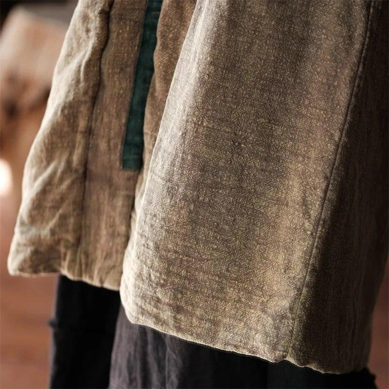 Johnature Women Vintage Coats Patchwork Color Pockets Winter Coats Chinese Style Warm Long Coats