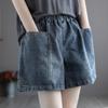 Women's Summer Korean Denim Shorts with Big Pockets - Loose, Slimming, Age-Reducing, Versatile, Wide-Leg, Plus-Size, Elastic Waist