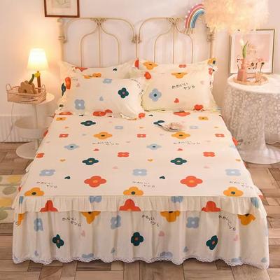 Комплект простыней из 100% хлопка с принтом, покрывало King Queen Size, милая толстая юбка из чистого хлопка с 2 наволочками