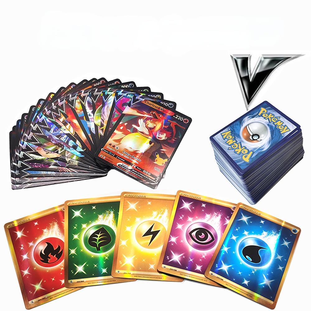 100Pcs Pokemon Cards Shining VSTAR GX EX VMAX MEGA TAG TEAM Energy Trainer Charizard Pikachu Collection Battle Card A39